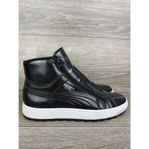 Puma Basket Mid Winter Women’s Sz 9 Black Patent Leather Full Side Zip Sneakers